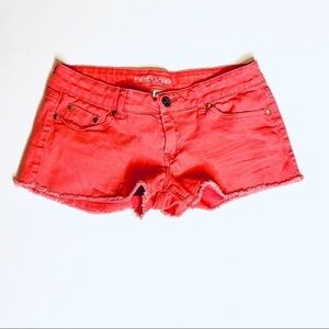 Refuge Distressed Jean Shorts-Coral-4